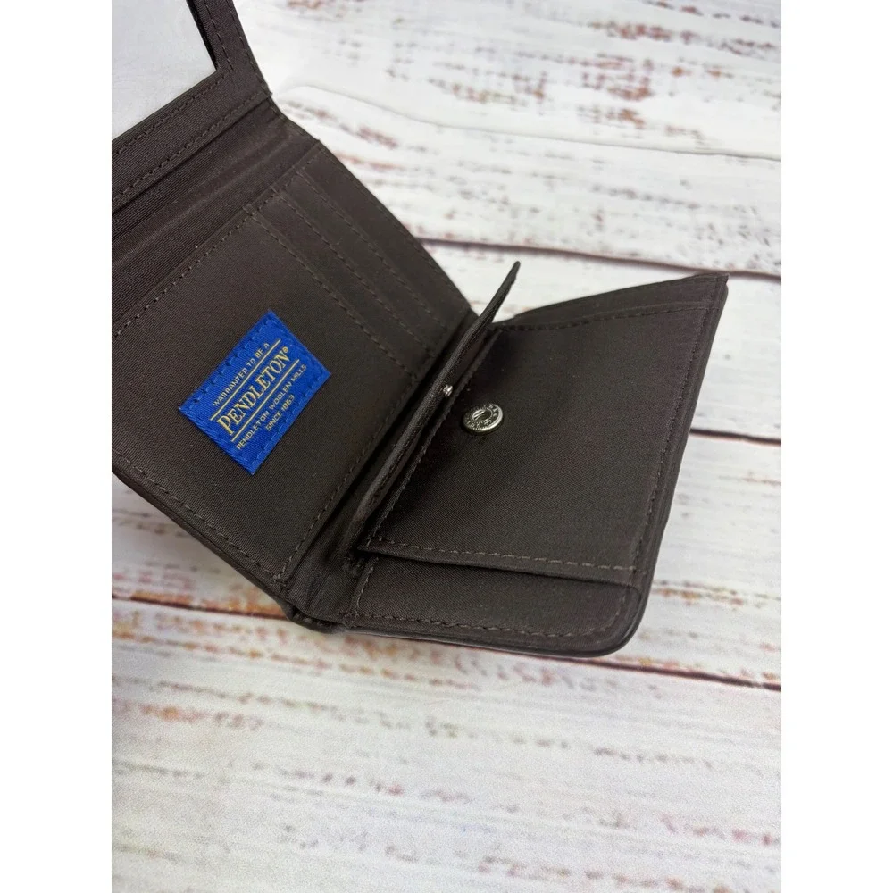 Pendleton Wool Trifold Wallet Mountain Scenic Sage Green Brown Snap Closure